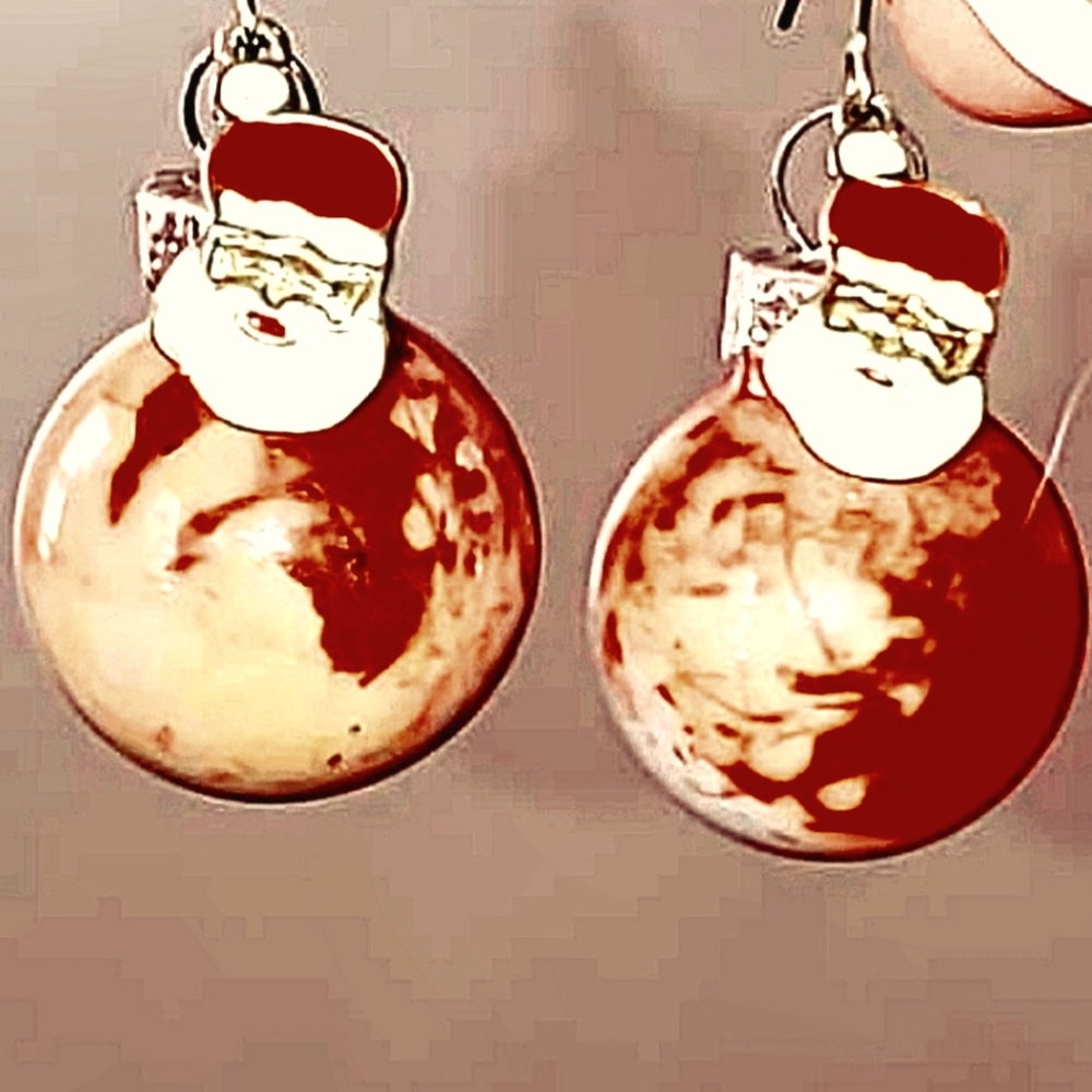 NEW HANDMADE Santa Christmas Ball Earrings Pierced Unique Holiday Jewelry